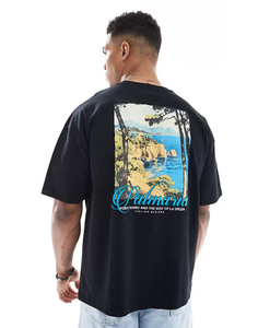 Men's <b>Black</b> Oversized <b>T</b>-<b>Shirt</b> Short Sleeve O-Neck Casual Regular Fit Jersey Cotton Solid Color <b>Plain</b> Dyed - Product Image 4