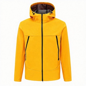 เสื้อแจ็คเก็ตผู้ชายแบบมีฮู้ด กันน้ำ ผลิตจากวัสดุ PU แบบ Softshell สไตล์สปอร์ต สำหรับกิจกรรมกลางแจ้ง มีซิปด้านหน้า สีเหลืองล้วน เหมาะสำหรับใส่ในช่วงฤดูใบไม้ร่วง - Product Image 2