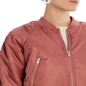 Custom OEM Services Wholesale Pink Color Blank Bomber Jackets With Pockets Crop Top Outerwear Water Resistant <b>Women</b> Jackets - Product Image 5