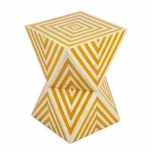 Taburete Artesanal con Incrustaciones Florales de Hueso, Mesa Auxiliar Decorativa, Mesa de Noche Cúbica de Nácar Amarillo, Proveedor de Muebles al por Mayor - Product Image 4