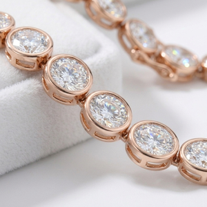 Women's 18K Rose <b>Gold</b> Natural Brilliant Cut Bezel Setting Diamond <b>Tennis</b> <b>Necklace</b> for Certified Lab-grown Side Stones Classic - Product Image 3