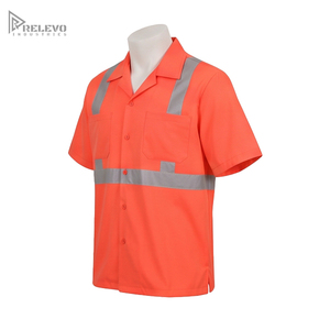 Chemise de travail haute visibilité orange personnalisée OEM, respirante en sergé polycoton, col à revers ouvert, double poche poitrine, chemise de sécurité - Product Image 2