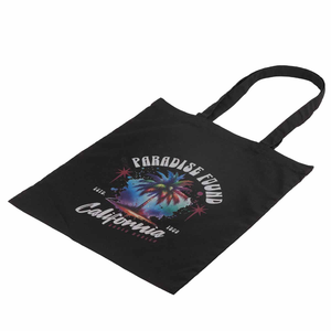 Paradise Found West Bengal Eco-Friendly <b>Canvas</b> Tote Bag Medium Size Black Geometric Pattern Zipper Closure Long Handle Daily - Product Image 3