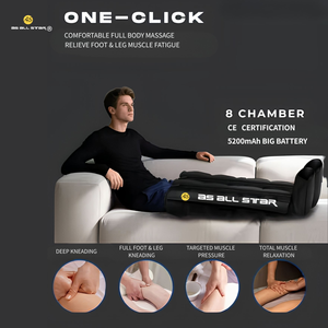 Masseur pour les pieds et les jambes, bottes de compression d'air à 8 chambres, 30-260 mmHg, 6 modes, 5200 mAh, écran tactile, CE FCC RoHS - Product Image 2