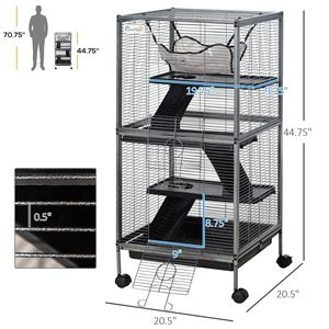 Gabbia in Metallo Media per Uccelli con 4 Livelli, Vassoio Rimovibile e Amaca, Finitura Grigia - per Furetti e Cincillà - Product Image 3