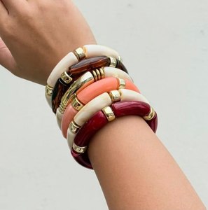 Minimalist Style Wooden bangle Set With Metal <b>Beads</b> Women's fashion accessory bangle beige bangle Solid round shape <b>bracelet</b> - Product Image 3
