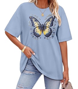 Nueva Colección de Camisetas de Mujer Estampadas 100% Algodón, Manga Corta, Cuello Redondo, Hombros Caídos, Talla Grande, Cómodas, de Bangladesh - Product Image 1