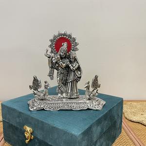 RADHA KRISHNA PLAQUÉ ARGENT AVEC PAON DÉCORATIF ET EMBALLAGE CADEAU - Product Image 4