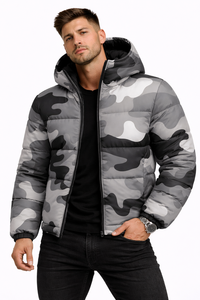 Mens Grey Solid Hooded Waterproof Breathable Puffer Jacket Winter Warm Quilted <b>Bubble</b> <b>Coat</b> Zip Casual Streetwear Outdoor - Product Image 3