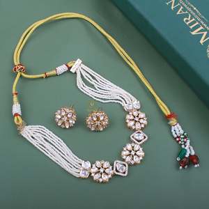 Yami Polki Pearl Choker Set-Gold Plated Designer Wedding Jewelry with Earrings - Product Image 3