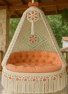Fauteuil suspendu en macramé, chaise en macramé, hamac bohème en macramé - Product Image 3