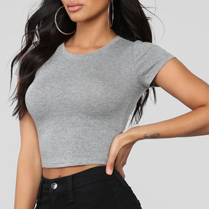 Top Corto Blanco para Mujer, Manga Corta, Cuello Redondo, Color Sólido, Tejido de Punto, Casual, Uso Diario, Ajuste Elástico, Estilo Regular - Product Image 2