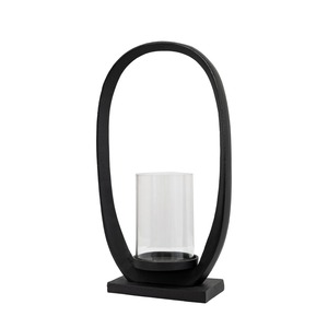 Porte-bougie ovale en métal noir de style moderne avec insert cylindrique en verre pour une décoration et un éclairage contemporains. - Product Image 2