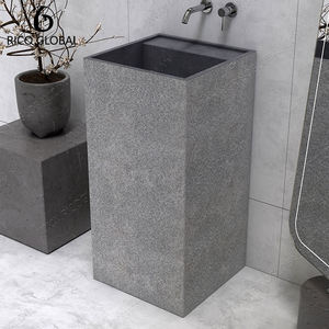 RICO GLOBAL Lavabo rectangulaire sur pied en granit brossé, meuble de salle de bain minimaliste, montage au sol, 35-40 cm - Product Image 3
