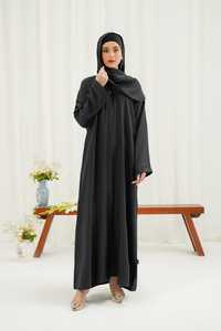 Modern Trendiness Abaya Modest Muslim Women Plus Size Floor Length V Neck Anti-Wrinkle Seamless Waist Tie Button Details Work - Product Image 3