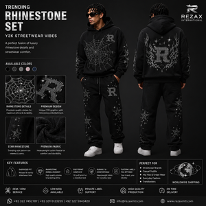 Custom Logo Y2K Streetwear Rhinestone <b>Hoodie</b> & Sweatpants Set Heavyweight Cotton OEM Manufacturer OEM Streetwear Manufacturer | - Product Image 2
