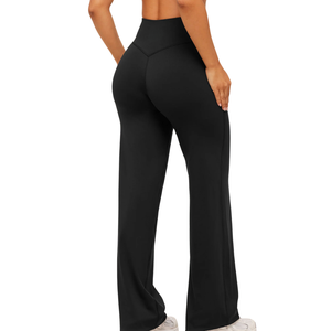 Pantalon de yoga taille haute pour femme, coupe large, noir, sans coutures, ample, pour la gym, l'entraînement et les loisirs sportifs confortables - Product Image 2