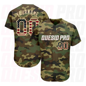 Maillot de baseball authentique Bottond en polyester à fines rayures pour filles, broderie Canada Amérique, motif camouflage drapeau USA vintage - Crème - Product Image 1