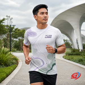 T-shirt de course personnalisé avec logo d'équipe, sublimation, séchage rapide, vêtements de marathon Violet Sage Motion Map - Product Image 5