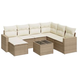 Ensemble de canapé de jardin en rotin PE beige avec mobilier d'extérieur durable en acier enduit de poudre et verre trempé - Product Image 2