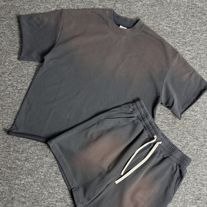 2026 New arrived Custom made logo Blank Plain Curling Oversized Acid Wash Streetwear Breathable T-Shirts and Shorts <b>Set</b> For Man - Product Image 5