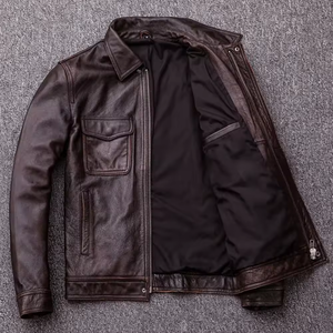 Chaqueta de Motociclista de Cuero Genuino para Hombre, Cuello Camisero, Cierre de Cremallera, Corte Regular, para Otoño - Product Image 2
