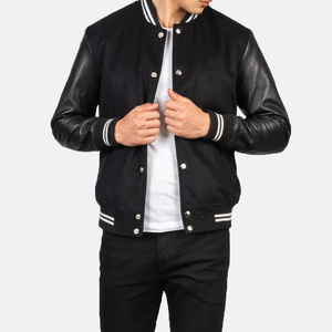 Chaqueta universitaria de béisbol de moda para hombre, diseño casual de lona con cuerpo de lana y mangas de cuero para el invierno. - Product Image 4