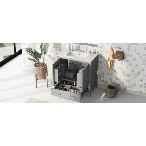 Mobile bagno da 30 pollici con lavabo singolo, mobiletto sottolavabo e armadietto a 2 ante con ante ammortizzate - Product Image 6