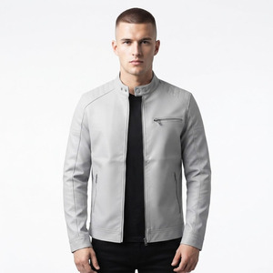 Veste de motard en cuir véritable blanc sur mesure pour homme, coupe ajustée, col montant, fermeture éclair contrastée, veste de motard pour homme OEM - Product Image 3