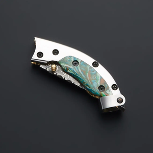 Navaja Plegable de Acero de Damasco, Herramienta de Caza para Exteriores, EDC, Afilada como una Cuchilla, Directo de Fábrica, Logotipo Personalizado OEM, Envío Directo, Funda de Cuero - Product Image 1