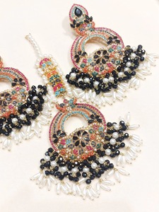 Elegant Afghan <b>Silver</b> Polki Diamond Style Two Layered Choker Necklace <b>Set</b> With Matching Floral Shaped <b>Stud</b> <b>Earring</b> - Product Image 2