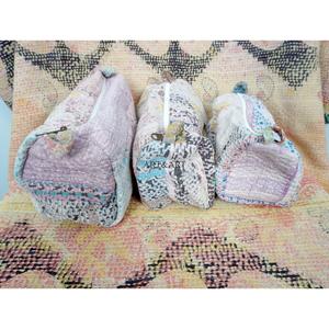 100% Pure Cotton Kantha Fabric Floral Pattern Zipper Closure Eco-Friendly Durable Lightweight Modern Large Makeup Bag <b>Pouch</b> Set - Product Image 3