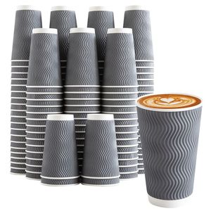 Vaso de papel desechable para café con pared ondulada de 6oz-16oz con logotipo personalizado y tapas a presión para comida para llevar en restaurantes - Product Image 3