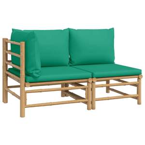 Set Lounge da Giardino in Bambù Naturale con Cuscini Verdi, Divani Ecologici - Product Image 2
