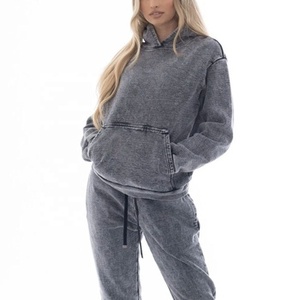 Ensemble de sweats à capuche unisexe en molleton épais, coupe oversize, style vintage, effet délavé soleil et usé, avec logo personnalisé et délavage acide - Product Image 6