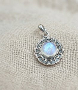 Collar con Colgante de Mandala Solar de Piedra Lunar Arcoíris Redonda de Plata de Ley 925, Chapado en Oro Rosa y Oro Amarillo, Joyería Hecha a Mano para Mujer - Product Image 6