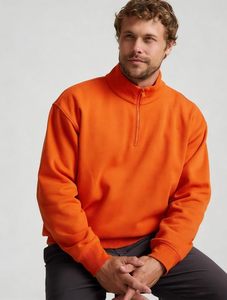 100% Cotton heavy GSM Knitted <b>Pullover</b> <b>Sweater</b> High Quality Stand Collar Solid Orange Color Half-Zipper XL Size Hoodies for Men - Product Image 6