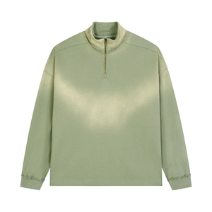 Custom Logo Streetwear Oversized Pullover Mock Neck Sweatshirt Half Zipper Sun Faded Wash Men <b>Polyester</b> Cotton Hoodies - Product Image 3