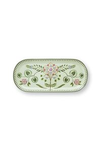 Rectangular Metal <b>Serving</b> Plate With Floral Pattern Color Enamel Bohemian Design <b>Gold</b> Trim - Product Image 2