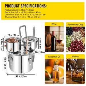 Distillatore Moonshine 3 Galloni 12L in Acciaio Inossidabile, Kit per Distillazione Domestica con Tubo in Rame e Pompa di Circolazione, Facile da Montare - Product Image 5