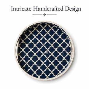 Handcrafted Bone Inlay Round Decorative <b>Storage</b> <b>Tray</b> with Intricate Floral Mosaic Design for Coffee Table, Vanity & Moder - Product Image 3