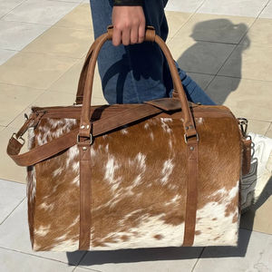 Bolsa de Viaje de Cuero Vacuno, Cierre de Cremallera, Hecha a Mano, Ligera, Duradera, Portátil, Estilo Vintage, para Fin de Semana - Product Image 6