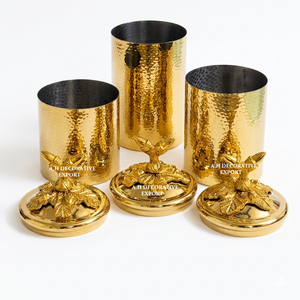 Premium Silver & Gold Canister Set of 3 Airtight Metal Food Storage <b>Jars</b> <b>Decorative</b> Tabletop Candy Cookie Container Set for Sale - Product Image 5