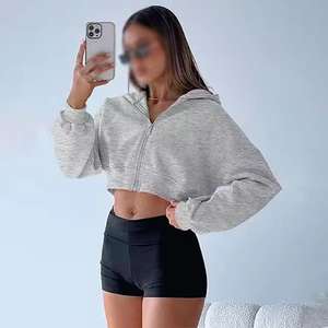 Sudadera corta informal con capucha para mujer, conjunto deportivo, tops de jogging, venta al por mayor, impresión de logotipo personalizado, top corto informal con cremallera, ropa de calle, otoño - Product Image 6