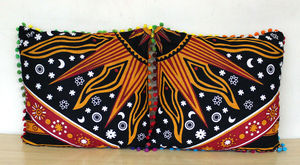 Ethnic Modern Square <b>Cushion</b> Cover 100% Cotton Burning Sun Home Decor <b>Set</b> of 4 Pcs Pouffe By Indian Consigners - Product Image 4