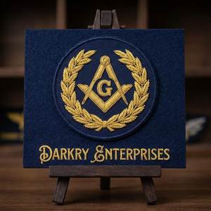 Badge brodé personnalisé en fil de métal doré avec compas maçonnique et lettre G, écusson en velours bordeaux fait main, insignes de cérémonie - Product Image 2