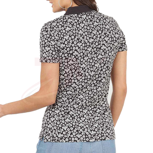 Polo à manches courtes personnalisé à imprimé floral, tissu tissé décontracté, motif noir et blanc, longueur standard, best-seller - Product Image 2