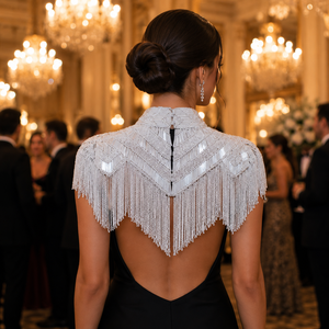 Luxury Antique Silver Detachable Handcrafted <b>Braided</b> Beaded Shoulder Collar | Epaulette Fringe Statement Fashion <b>Accessory</b> Women - Product Image 4