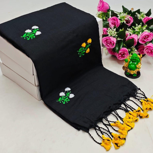 Étole noire classique brodée de fleurs – Dupatta indien traditionnel en coton pour tenues de soirée et occasions festives – Prix de gros - Product Image 2