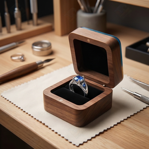 Walnut Wood Resin Polished 3D Ocean Wave Engagement Jewelry <b>Box</b> Starfish Velvet Lining Wedding <b>Proposal</b> Handcrafted European - Product Image 5